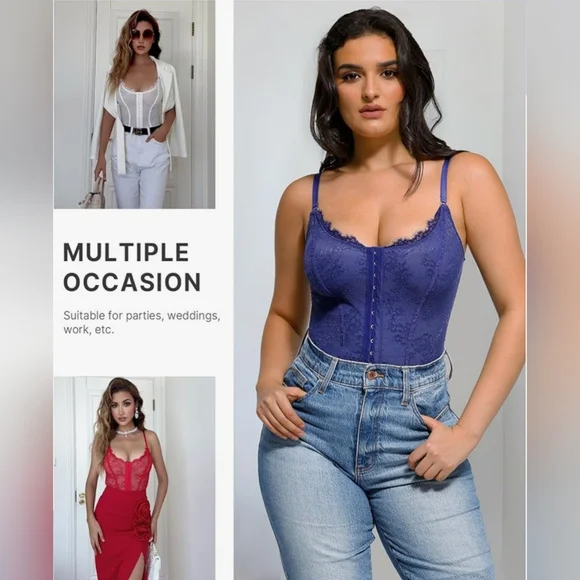 Shapellx NWT Women's Royal Blue Lace Shapewear Bodysuit Size M - Picture 2 of 11